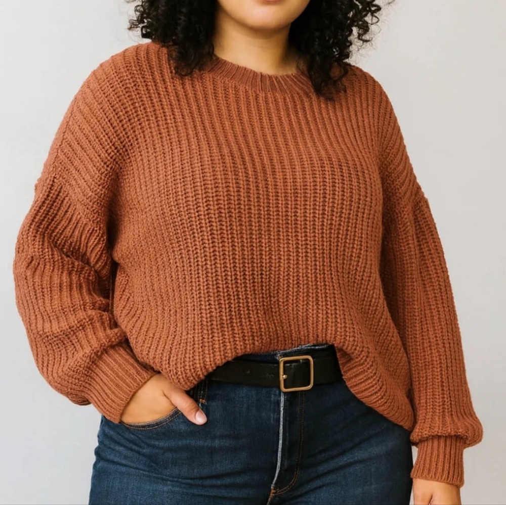 Olive & Cradle 100% Cotton Chunky  Knitted Sweater In Clay Size Small